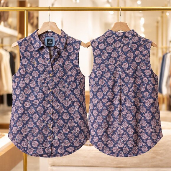 Nautica Blue & Pink Paisley Sleeveless Button Down Blouse - Size S - NWT - Picture 3 of 7